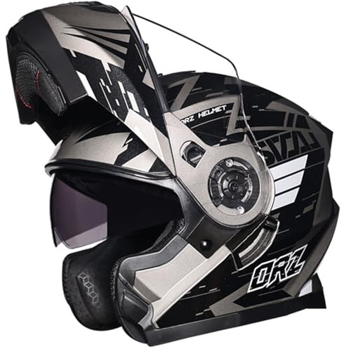 DXDRT Motorrad Modular Full Face Helm für Erwachsene Flip Up Dual Visor Motorrad Street Bike Moped Racing Electric Cycling Helm DOT/ECE Approved,Grey hot,XL 59~60cm von DXDRT