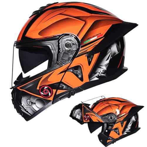 DXDRT Motorrad Street Bike Racing Helm mit Schwanz Full Face Modular Motorradhelm für Moped Scooter DOT/ECE Genehmigt Integrierte Helm Flip Up Front Dual Visors Helm,Orange,XXL von DXDRT