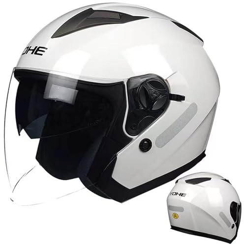 DXDRT Open Face Motorrad Helm, 3/4 Retro Moped Helm Für Frauen Männer, Half Face Vintage Motorradhelme Mit Doppelvisier, DOT/ECE Genehmigt,Weiß,2XL 60~61cm von DXDRT