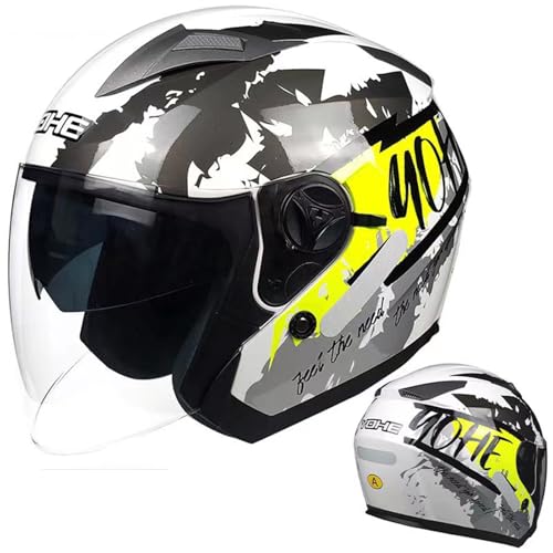 DXDRT Open Face Motorrad Helm, 3/4 Retro Moped Helm Für Frauen Männer, Half Face Vintage Motorradhelme Mit Doppelvisier, DOT/ECE Genehmigt,Yellow a,2XL 60~61cm von DXDRT