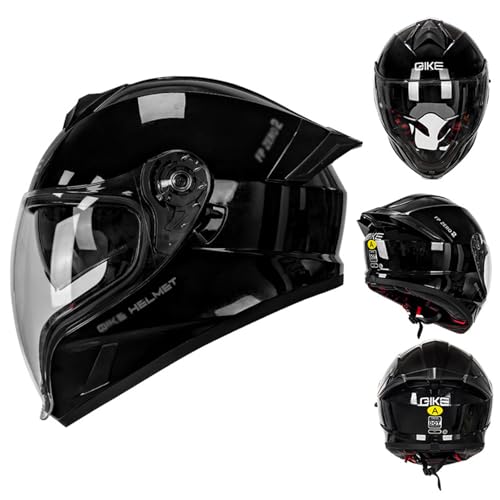 DXDRT Vollgesichts-Motorradhelm DOT/ECE-geprüfter Motorrad-Rennrad-Straßenradhelm für Erwachsene mit Doppelvisier Leichter Motorradhelm,Gloss Black,L 57~58cm von DXDRT