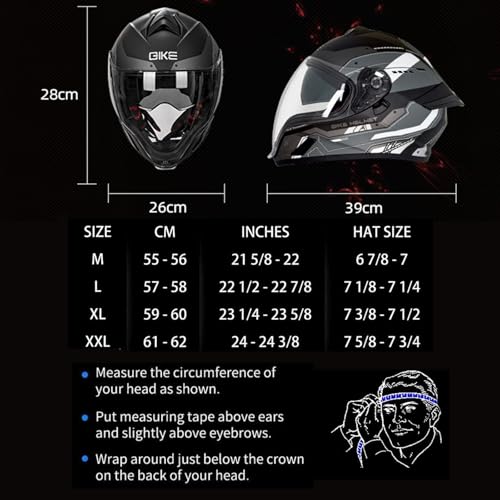 DXDRT Vollgesichts-Motorradhelm DOT/ECE-geprüfter Motorrad-Rennrad-Straßenradhelm für Erwachsene mit Doppelvisier Leichter Motorradhelm,Gloss White,XXL 61~62cm von DXDRT