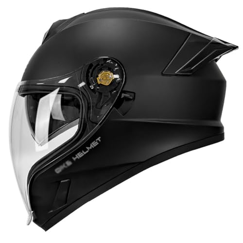 DXDRT Vollgesichts-Motorradhelm DOT/ECE-geprüfter Motorrad-Rennrad-Straßenradhelm für Erwachsene mit Doppelvisier Leichter Motorradhelm,Matte Black,L 57~58cm von DXDRT