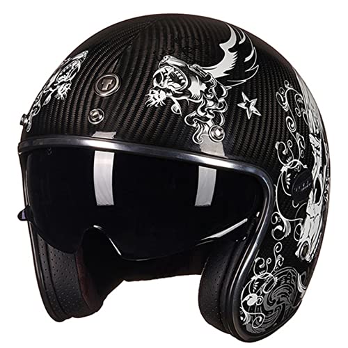 Erwachsene Motorrad 3/4 Jethelm Mit Visier Retro Carbon Fiber Cafe Racer DOT/ECE Zugelassener Half Face Motorradhelm Für Vespa Scooter Moped Männer Frauen,Hades,XL Erwachsene Motorrad 3/4 Jethelm Mit Visier Retro Carbon Fiber Cafe Racer DOT/ECE Zugelassener Half Face Motorradhelm Für Vespa Scooter Moped Männer Frauen,Hades,XL von DXDRT