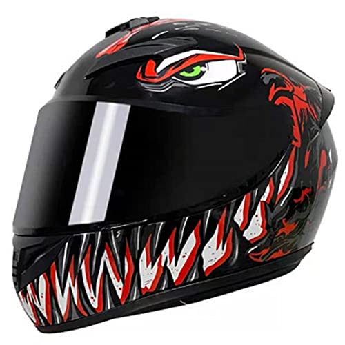 Leichte Motorrad Full Face Helm DOT/ECE Genehmigt Motorrad Moped Street Bike Racing Moto Helm Mit Getönten Visier Drop Down Sun Shield Für Erwachsene Männer Frauen,Venom red,L von DXDRT