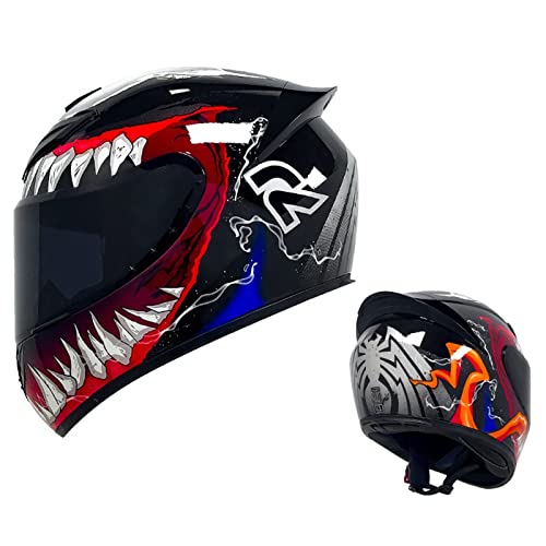 Unisex-Adult Full Face Motorradhelm DOT/ECE Genehmigt Street Bike Helm Mit Getönten Visieren Und Mehreren Öffnungen Motorrad Moped Motocross Stil Helm Für Männer Frauen,Venom,S von DXDRT