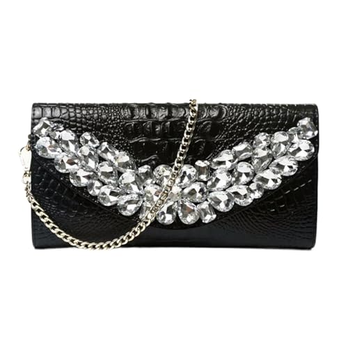 DXFBHWWS Handtaschen Damen Geldbörsen aus echtem Leder Geldklammern Hochzeitsfeier Abendtaschen Make-up-Taschen Geldbörsen Schultertaschen(Color:Black) von DXFBHWWS