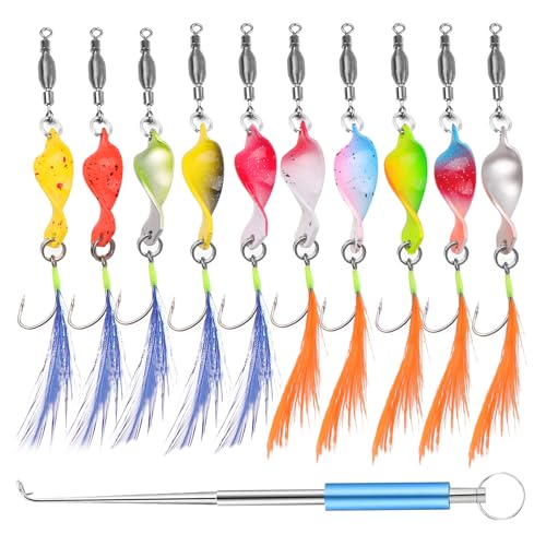 DXLing 10 Stück Twist Forellen Spoon Set UV-Aktiv 3g Forellenköder mit Feder Pailletten Einzelhaken Blinker Forellen Köder Blinker Spoon Spinner Forelle Set in Box mit Fishing Hakenlöser DXLing 10 Stück Twist Forellen Spoon Set UV-Aktiv 3g Forellenköder mit Feder Pailletten Einzelhaken Blinker Forellen Köder Blinker Spoon Spinner Forelle Set in Box mit Fishing Hakenlöser von DXLing