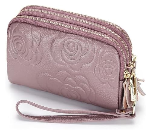 DXZXDJIU Fashionable Camellia Leather Long Wallet for Women | Large Capacity Zipper Clutch | Credit Card Holder & Mobile Wallet(Purple) von DXZXDJIU