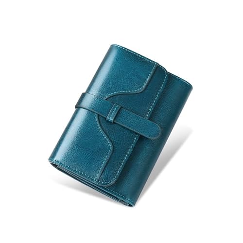 DXZXDJIU Vintage Leather Tri-Fold Coin Purse for Women | Credit Card Holder Wallet(Peacock Blue) von DXZXDJIU