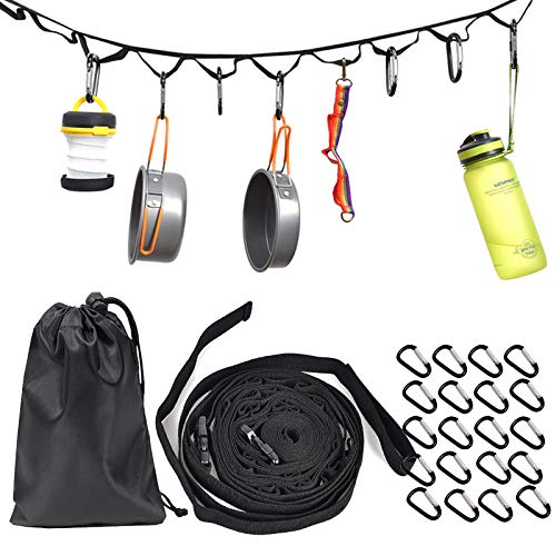 DY.2ten 4,5 m Outdoor-Camping-Seilgurt mit 19 Schlüsselanhänger-Karabinern, tragbares Camping-Hängeseil mit Haken für Camping, Wandern, Outdoor-Zelt-Zubehör, zum Aufhängen Ihrer Campingausrüstung DY.2ten 4,5 m Outdoor-Camping-Seilgurt mit 19 Schlüsselanhänger-Karabinern, tragbares Camping-Hängeseil mit Haken für Camping, Wandern, Outdoor-Zelt-Zubehör, zum Aufhängen Ihrer Campingausrüstung von DY.2ten