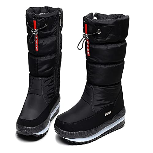 Damen Schneeschuhe Winter wasserdichtes Fell gefüttert frostig warme Schneeschuhe,Schwarz,43 von DYHQQ