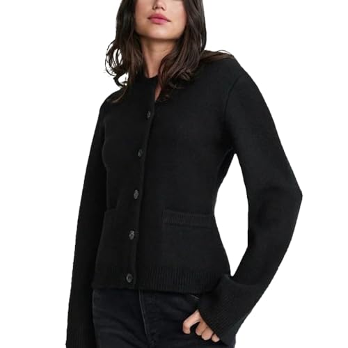DYJAGYO Superweiche Strickjacke mit Knöpfen,Superweiche Strickjacke mit Knöpfen,Schmaler Pullover mit festen Farben,Strickjacke mit weiten Ärmeln und Schößchen mit Rundhalsausschnitt (Black,X-Small) DYJAGYO Superweiche Strickjacke mit Knöpfen,Superweiche Strickjacke mit Knöpfen,Schmaler Pullover mit festen Farben,Strickjacke mit weiten Ärmeln und Schößchen mit Rundhalsausschnitt (Black,X-Small) von DYJAGYO