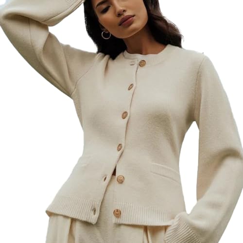 DYJAGYO Superweiche Strickjacke mit Knöpfen,Superweiche Strickjacke mit Knöpfen,Schmaler Pullover mit festen Farben,Strickjacke mit weiten Ärmeln und Schößchen mit Rundhalsausschnitt (Ivory,Large) DYJAGYO Superweiche Strickjacke mit Knöpfen,Superweiche Strickjacke mit Knöpfen,Schmaler Pullover mit festen Farben,Strickjacke mit weiten Ärmeln und Schößchen mit Rundhalsausschnitt (Ivory,Large) von DYJAGYO