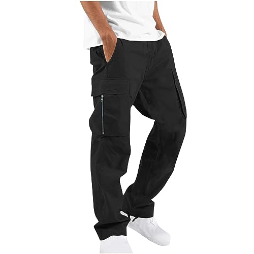 DYhxuan Cargohose Herren Lang Einfarbig Baumwolle Arbeitshosen Baggy Chino Hosen Mit 6 Taschen Outdoor Wanderhose Trekkinghose Freizeithose Sporthose Gerade Hose mit Weitem Bein S-5XL (Plüsch/Nr) von DYhxuan