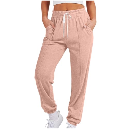 DYhxuan Jogginghose Damen Einfarbig Sporthose mit Cinch-Bottom Gummibund Freizeithose mit Tasche Baggy High Waist Sweatpants Casual Trainingshose Lange Finess Hose Modisches Vielseitig Damenhosen von DYhxuan