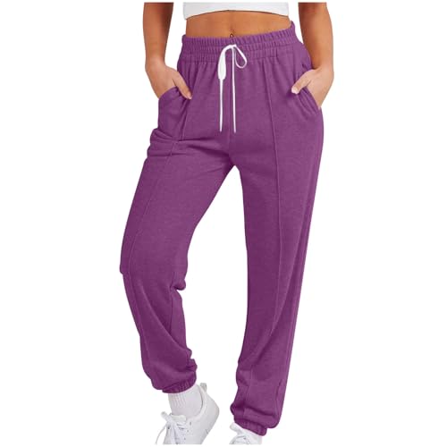 DYhxuan Jogginghose Damen Einfarbig Sporthose mit Cinch-Bottom Gummibund Freizeithose mit Tasche Baggy High Waist Sweatpants Casual Trainingshose Lange Finess Hose Modisches Vielseitig Damenhosen von DYhxuan