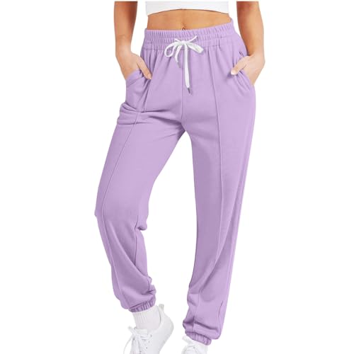 DYhxuan Jogginghose Damen Einfarbig Sporthose mit Cinch-Bottom Gummibund Freizeithose mit Tasche Baggy High Waist Sweatpants Casual Trainingshose Lange Finess Hose Modisches Vielseitig Damenhosen von DYhxuan