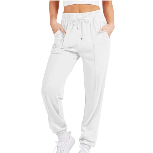 DYhxuan Jogginghose Damen Einfarbig Sporthose mit Cinch-Bottom Gummibund Freizeithose mit Tasche Baggy High Waist Sweatpants Casual Trainingshose Lange Finess Hose Modisches Vielseitig Damenhosen von DYhxuan