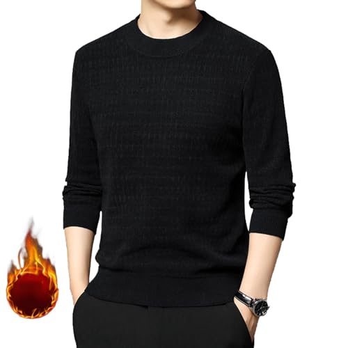 DZMRNHYO Warmes, gemütliches, gefüttertes Rundhalsoberteil für Herren, Warmer, winterlicher Pullover mit Sherpa-Futter, modisches, warmes Rundhals-Sweatshirt (Black,3XL) von DZMRNHYO