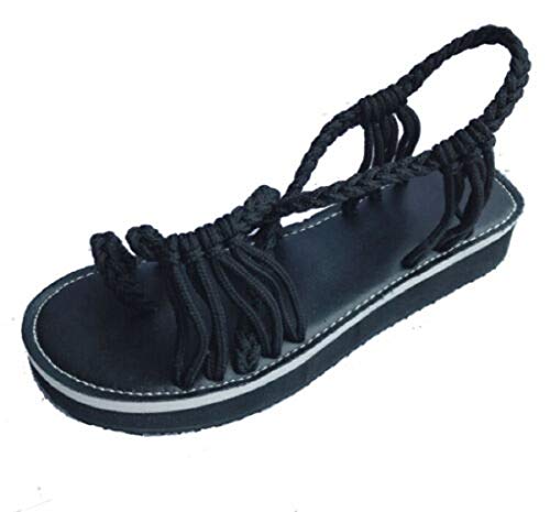 DaYee Damen-Sandalen im Boho-Stil, geflochten, Gladiatoren-Design, für Sommer, Strand, flache Schuhe (schwarz, 41 EU) von DaYee