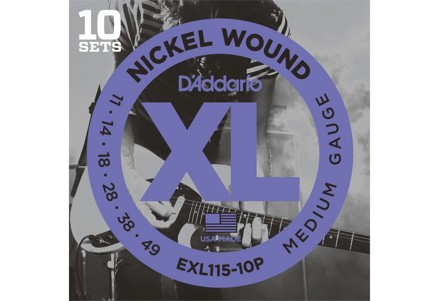 Daddario Saiten, (EXL115-10P 11-49 10er Set Nickel Wound), EXL115-10P 11-49 10er Set Nickel Wound - E-Gitarrensaiten von Daddario