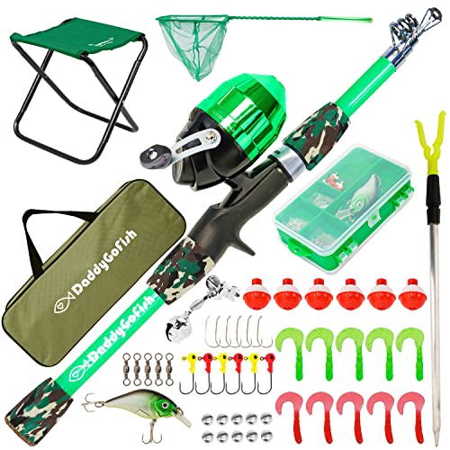 DaddyGoFish Kinder Angelset - Teleskoprute & Rolle Combo mit Klappstuhl, Rutenhalter, Tackle Box, Ködernetz und Tragetasche für Jungen und Mädchen - Grün, 4ft DaddyGoFish Kinder Angelset - Teleskoprute & Rolle Combo mit Klappstuhl, Rutenhalter, Tackle Box, Ködernetz und Tragetasche für Jungen und Mädchen - Grün, 4ft von DaddyGoFish