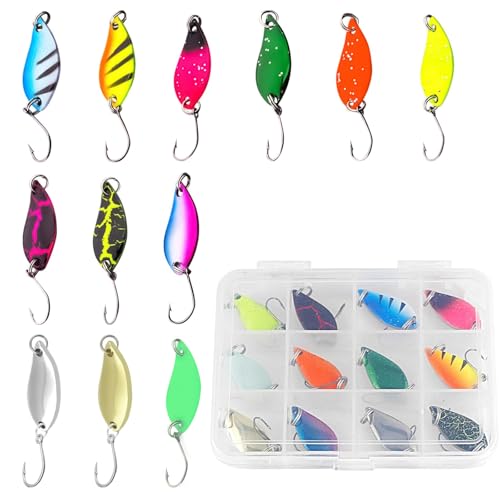 12 Stück Fishing Forellen Spoon Set, 5g Forellenblinker Einzelhaken Set mit Aufbewahrungsbox, Mehrfarbig Blinker Angeln Set, Forellenköder Trout Spoon für Forelle Hecht Barsch Zander 12 Stück Fishing Forellen Spoon Set, 5g Forellenblinker Einzelhaken Set mit Aufbewahrungsbox, Mehrfarbig Blinker Angeln Set, Forellenköder Trout Spoon für Forelle Hecht Barsch Zander von Daelesr