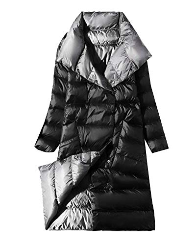 DAIHAN Damen Winter Warm Dick Reversibel Daunenjacke Zwei Taschen Übergröße Gesteppte Pufferjacke Parka Outwear Leicht Parka Winter Jacke Lang Daunenjacke Schwarz M von DAIHAN