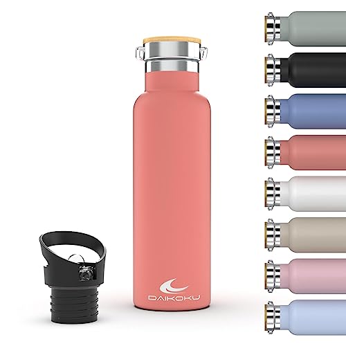 DAIKOKU Bottle, Doppelwandige Thermosflasche aus Edelstahl, Thermosflasche, die das Getränk stundenlang heiß oder kalt hält, zwei Verschlüsse, Farbe Koralle, 750 ML DAIKOKU Bottle, Doppelwandige Thermosflasche aus Edelstahl, Thermosflasche, die das Getränk stundenlang heiß oder kalt hält, zwei Verschlüsse, Farbe Koralle, 750 ML von Daikoku