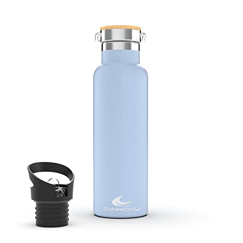 DAIKOKU Bottle, Doppelwandige Thermosflasche aus Edelstahl, Thermosflasche, die das Getränk stundenlang heiß oder kalt hält, zwei Verschlüsse, himmelblau, 500 ML von Daikoku