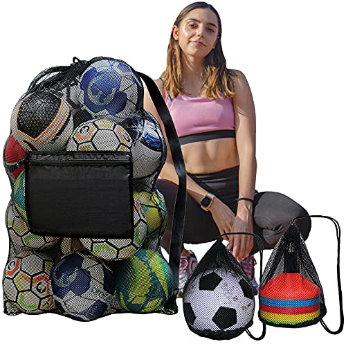 Daily Treasures Balltasche Fußball Ballnetz Große für 10-15 Bälle, 76,2 x 100 cm Ballsack Balltasche mit 2 Kleine Netztasche, Strapazierfähig Ballnetz Tasche für Fußball Basketball Handball Volleyball von Daily Treasures