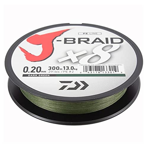 Daiwa J-Braid, 8-fach geflochtene Angelschnur, 300 m, Dunkelgrün, Dunkelgrün, Dm: 0,13mm Daiwa J-Braid, 8-fach geflochtene Angelschnur, 300 m, Dunkelgrün, Dunkelgrün, Dm: 0,13mm von Daiwa