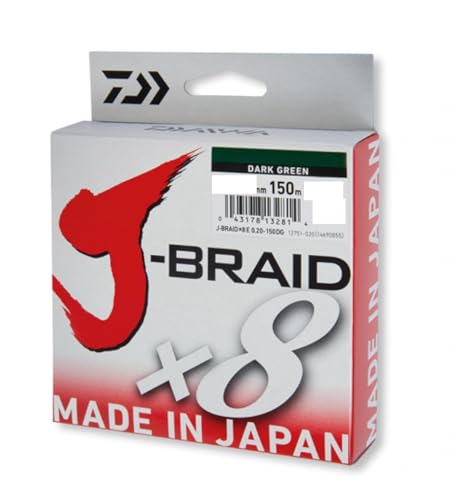 Daiwa J-Braid 8 Braid 0.16mm, 9.0kg / 20.0lbs, 300m dunkelgrün, rund geflochtene Angelschnur Daiwa J-Braid 8 Braid 0.16mm, 9.0kg / 20.0lbs, 300m dunkelgrün, rund geflochtene Angelschnur von Daiwa