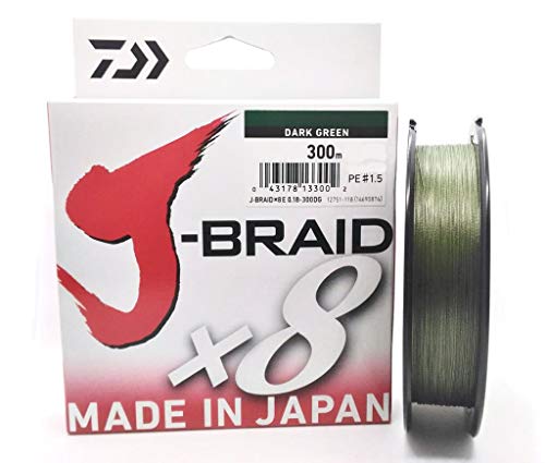 Daiwa J-Braid, 8-Fach geflochtene Angelschnur, 300 m, Dunkelgrün, Dunkelgrün, 0.18 mm von Daiwa