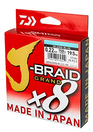 Daiwa J-Braid Grand x8E 0.22mm, 19.5kg/43.0Lbs, 270m, Blau, Geflochtene Angelschnur, 12796-122 Daiwa J-Braid Grand x8E 0.22mm, 19.5kg/43.0Lbs, 270m, Blau, Geflochtene Angelschnur, 12796-122 von Daiwa
