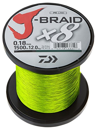 Daiwa J- Braid X8, Chartreuse, 0.20mm, 13.0kg / 29.0lbs, 1500m, Rund Geflochtene Angelschnur, 12750-220 von Daiwa