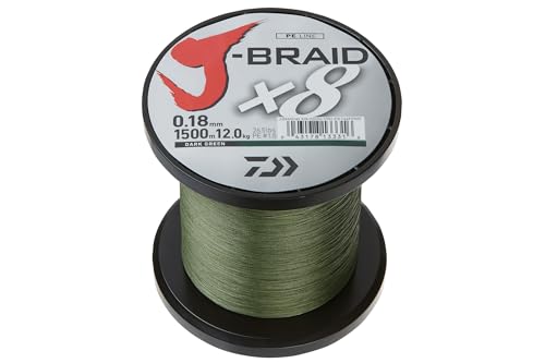 Daiwa J-Braid X8 3000 Meter Spule dunkelgrün - Geflochtene Angelschnur (3000, Durchmesser: 0,10 mm) von Daiwa