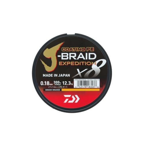 DAIWA J-Braid Expedition X8E, 0,24mm, 22,2kg/49,0lbs, 300m, Smash Orange, Geflochtene Angelschnur, 12550-124 DAIWA J-Braid Expedition X8E, 0,24mm, 22,2kg/49,0lbs, 300m, Smash Orange, Geflochtene Angelschnur, 12550-124 von DAIWA