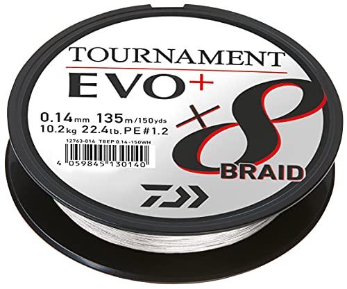 Daiwa Tournament x8 Braid EVO+ 0.10mm, 6.7kg/14.7Lbs, 135m Weiss, Geflochtene Angelschnur, 12763-010 Daiwa Tournament x8 Braid EVO+ 0.10mm, 6.7kg/14.7Lbs, 135m Weiss, Geflochtene Angelschnur, 12763-010 von Daiwa