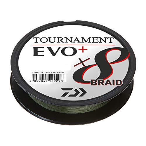 Daiwa Tournament x8 Braid EVO+ 0.10mm, 6.7kg/14.7Lbs, 270m, Dunkelgrün, Geflochtene Angelschnur, 12760-110 von Daiwa