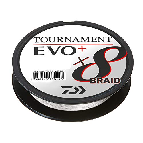 Daiwa Tournament x8 Braid EVO+ 0.14mm, 10.2kg/22.4Lbs, 135m Weiss, Geflochtene Angelschnur, 12763-014 Daiwa Tournament x8 Braid EVO+ 0.14mm, 10.2kg/22.4Lbs, 135m Weiss, Geflochtene Angelschnur, 12763-014 von Daiwa