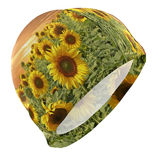 Dallonan Badekappe, Sonnenblume, Sonnenuntergang, Unisex, Erwachsene, Polyester von Dallonan