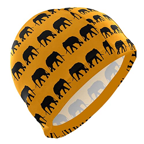 Dallonan Badekappe, Unisex, Erwachsene, schwarzer Elefant auf Orange, Polyester von Dallonan