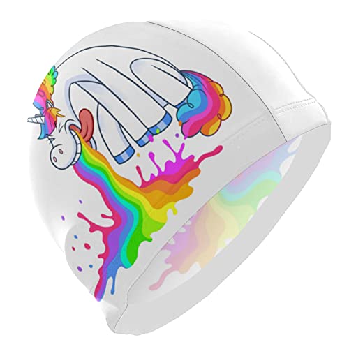 Dallonan Badekappe Lustig Cartoon Einhorn Regenbogen Unisex Erwachsene Badekappe Polyester von Dallonan