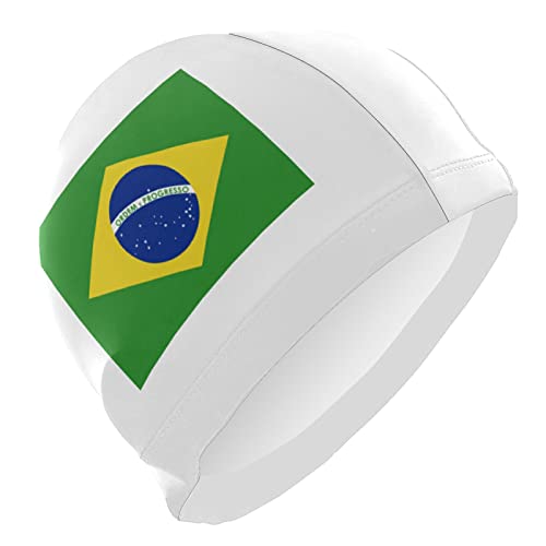 Dallonan Badekappe mit Brasilien-Flagge, Unisex, Erwachsene, Polyester, Weiß von Dallonan