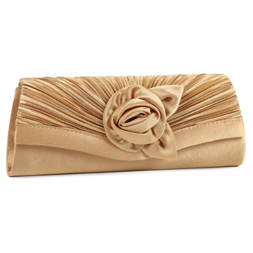 Damara, Damen-Clutch, Satin, Plissee-Blume vorne, Gold - gold - Größe: Large Damara, Damen-Clutch, Satin, Plissee-Blume vorne, Gold - gold - Größe: Large von Damara