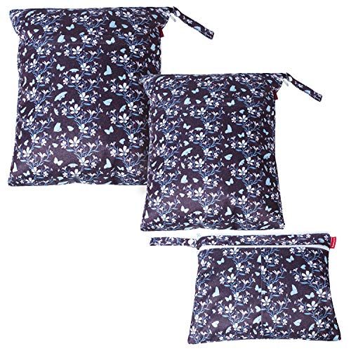 Damero 3 Stück Nasser Trockensack für Stoffwindel, Badeanzug, Kleidung, ideal für Reisen, Bewegung, Kindertagesstätte, geräumig und wasserabweisend, Schmetterlinge und Blumen Damero 3 Stück Nasser Trockensack für Stoffwindel, Badeanzug, Kleidung, ideal für Reisen, Bewegung, Kindertagesstätte, geräumig und wasserabweisend, Schmetterlinge und Blumen von Damero