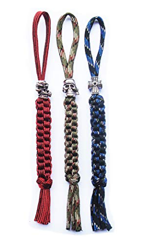 Danuland 3 Stück Messer Paracord Lanyard Seile mit Alu Schädel und Kreuz Anhänger, EDC Multifunktionswerkzeug Outdoor Camping Klappmesser Gadget Ornamente von Danuland