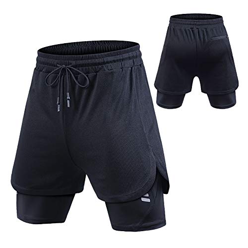 DaobaMEN Herren 2 in 1 Shorts Laufshorts Dual Kurze Sporthose Männer Fitness Laufhose Schnell Trocknend Atmungsaktiv Trainingshose mit Reißverschlusstasche hinten von DaobaMEN